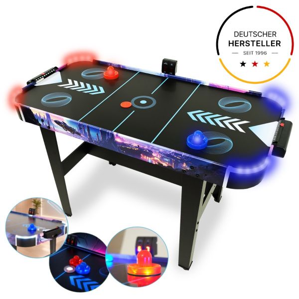 Airhockey-Tisch mit LED-Beleuchtung Skyline Arena inkl. LED-Airhockey-Pusher und Pucks | FASports