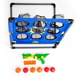 Wurfball-Spiel Set Bolimo Pro mit Softball Pistole, 2in1 Wurfspiel mit Krododil Popper, Spielzeug Pistole mit Zielscheibe | FASports