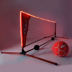 Kickit Inferno – Soccer Tennis Net (2m) with LED Lights, Football meets Tennis, LED Outdoor Football Ball Game Set for Park, Garden, Beach | Kickit